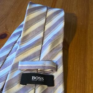 Boss Men's Diagonal Striped Tie - Gray and Silver